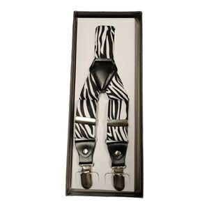 MEN'S FERRECCI BLACK-WHITE ZEBRA DESIGN CLIP END SUSPENDERS. UNISEX